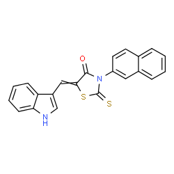ChemSpider 2D Image | 5-(1H-Indol-3-ylmethylene)-3-(2-naphthyl)-2-thioxo-1,3-thiazolidin-4-one | C22H14N2OS2
