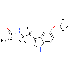 ChemSpider 2D Image | N-[2-{5-[(~2~H_3_)Methyloxy]-1H-indol-3-yl}(~2~H_4_)ethyl](~13~C_2_)acetamide | C1113C2H9D7N2O2