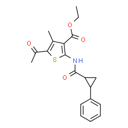 ChemSpider 2D Image | Ethyl 5-acetyl-4-methyl-2-{[(2-phenylcyclopropyl)carbonyl]amino}-3-thiophenecarboxylate | C20H21NO4S