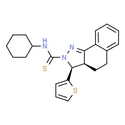 ChemSpider 2D Image | (3S,3aS)-N-Cyclohexyl-3-(2-thienyl)-3,3a,4,5-tetrahydro-2H-benzo[g]indazole-2-carbothioamide | C22H25N3S2