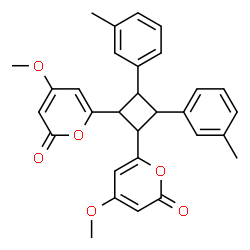 ChemSpider 2D Image | 6,6'-[3,4-Bis(3-methylphenyl)-1,2-cyclobutanediyl]bis(4-methoxy-2H-pyran-2-one) | C30H28O6
