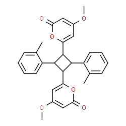 ChemSpider 2D Image | 6,6'-[2,4-Bis(2-methylphenyl)-1,3-cyclobutanediyl]bis(4-methoxy-2H-pyran-2-one) | C30H28O6