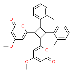 ChemSpider 2D Image | 6,6'-[3,4-Bis(2-methylphenyl)-1,2-cyclobutanediyl]bis(4-methoxy-2H-pyran-2-one) | C30H28O6
