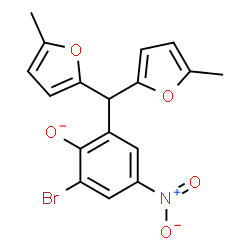 ChemSpider 2D Image | 2-[Bis(5-methyl-2-furyl)methyl]-6-bromo-4-nitrophenolate | C17H13BrNO5