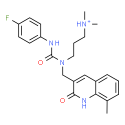 ChemSpider 2D Image | 3-{[(4-Fluorophenyl)carbamoyl][(8-methyl-2-oxo-1,2-dihydro-3-quinolinyl)methyl]amino}-N,N-dimethyl-1-propanaminium | C23H28FN4O2