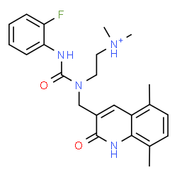 ChemSpider 2D Image | 2-{[(5,8-Dimethyl-2-oxo-1,2-dihydro-3-quinolinyl)methyl][(2-fluorophenyl)carbamoyl]amino}-N,N-dimethylethanaminium | C23H28FN4O2