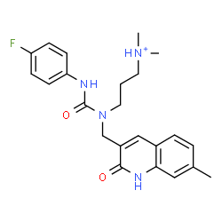 ChemSpider 2D Image | 3-{[(4-Fluorophenyl)carbamoyl][(7-methyl-2-oxo-1,2-dihydro-3-quinolinyl)methyl]amino}-N,N-dimethyl-1-propanaminium | C23H28FN4O2