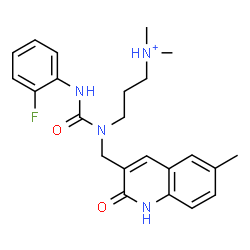 ChemSpider 2D Image | 3-{[(2-Fluorophenyl)carbamoyl][(6-methyl-2-oxo-1,2-dihydro-3-quinolinyl)methyl]amino}-N,N-dimethyl-1-propanaminium | C23H28FN4O2