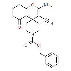 ChemSpider 2D Image | Benzyl 2-amino-3-cyano-5-oxo-5,6,7,8-tetrahydro-1'H-spiro[chromene-4,4'-piperidine]-1'-carboxylate | C22H23N3O4