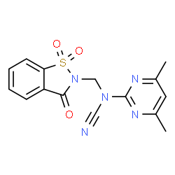 ChemSpider 2D Image | (4,6-Dimethyl-2-pyrimidinyl)[(1,1-dioxido-3-oxo-1,2-benzothiazol-2(3H)-yl)methyl]cyanamide | C15H13N5O3S