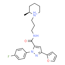 ChemSpider 2D Image | (2S)-1-[3-({[1-(4-Fluorophenyl)-3-(2-furyl)-1H-pyrazol-5-yl]carbonyl}amino)propyl]-2-methylpiperidinium | C23H28FN4O2