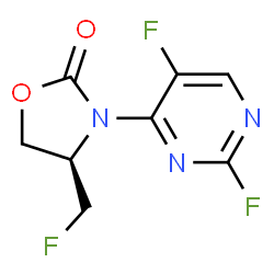 ChemSpider 2D Image | (4R)-3-(2,5-Difluoro-4-pyrimidinyl)-4-(fluoromethyl)-1,3-oxazolidin-2-one | C8H6F3N3O2