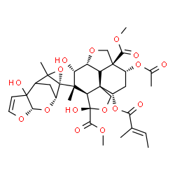 ChemSpider 2D Image | Dimethyl (2aR,3S,4S,4aR,5S,7aS,8S,10R,10aS,10bS)-10-acetoxy-3,5-dihydroxy-4-[(6S,8R,9R)-2-hydroxy-11-methyl-5,7,10-trioxatetracyclo[6.3.1.0~2,6~.0~9,11~]dodec-3-en-9-yl]-4-methyl-8-{[(2E)-2-methyl-2-b
utenoyl]oxy}octahydro-1H-furo[3',4':4,4a]naphtho[1,8-bc]furan-5,10a(8H)-dicarboxylate | C35H44O16