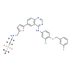 ChemSpider 2D Image | N-{3-Chloro-4-[(3-fluorobenzyl)oxy]phenyl}-6-{5-[({2-[(~13~C,~2~H_3_)methylsulfonyl](~2~H_4_)ethyl}amino)methyl]-2-furyl}-4-quinazolinamine | C2813CH19D7ClFN4O4S