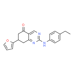 ChemSpider 2D Image | 2-[(4-Ethylphenyl)amino]-7-(2-furyl)-7,8-dihydro-5(6H)-quinazolinone | C20H19N3O2