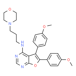 ChemSpider 2D Image | 5,6-Bis(4-methoxyphenyl)-N-[3-(4-morpholinyl)propyl]furo[2,3-d]pyrimidin-4-amine | C27H30N4O4