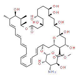 ChemSpider 2D Image | Methyl (1R,3S,5R,6R,9R,11R,15S,16R,17R,18S,19E,21E,23E,25E,27Z,29E,31E,33R,35S,36R,37S)-33-[(3-amino-3,6-dideoxy-beta-D-mannopyranosyl)oxy]-1,3,5,6,9,11,17,37-octahydroxy-15,16,18-trimethyl-13-oxo-14,
39-dioxabicyclo[33.3.1]nonatriaconta-19,21,23,25,27,29,31-heptaene-36-carboxylate | C48H75NO17