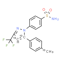 ChemSpider 2D Image | 4-{5-[4-(~13~C)Methylphenyl]-3-(trifluoromethyl)(4,5-~13~C_2_)-1H-pyrazol-1-yl}benzenesulfonamide | C1413C3H14F3N3O2S