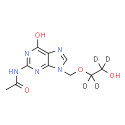 ChemSpider 2D Image | N-[6-Hydroxy-9-({[2-hydroxy(~2~H_4_)ethyl]oxy}methyl)-9H-purin-2-yl]acetamide | C10H9D4N5O4