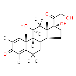 ChemSpider 2D Image | (8xi,11beta)-11,17,21-Trihydroxy(2,4,6,6,9,11,12,12-~2~H_8_)pregna-1,4-diene-3,20-dione | C21H20D8O5