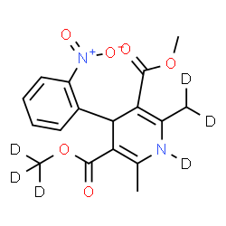 ChemSpider 2D Image | 5-Methyl 3-(~2~H_3_)methyl 2-methyl-6-(~2~H_2_)methyl-4-(2-nitrophenyl)(1-~2~H)-1,4-dihydro-3,5-pyridinedicarboxylate | C17H12D6N2O6