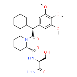 ChemSpider 2D Image | (2S)-N-[(2S)-1-Amino-3-hydroxy-1-oxo-2-propanyl]-1-[(2S)-2-cyclohexyl-2-(3,4,5-trimethoxyphenyl)acetyl]-2-piperidinecarboxamide | C26H39N3O7