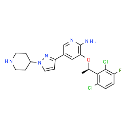 ChemSpider 2D Image | 3-[(1R)-1-(2,6-Dichloro-3-fluorophenyl)ethoxy]-5-[1-(4-piperidinyl)-1H-pyrazol-3-yl]-2-pyridinamine | C21H22Cl2FN5O