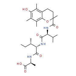 ChemSpider 2D Image | N-[(6-Hydroxy-2,5,7,8-tetramethyl-3,4-dihydro-2H-chromen-2-yl)carbonyl]-L-valyl-L-isoleucyl-L-alanine | C28H43N3O7