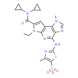 ChemSpider 2D Image | N,N-Dicyclopropyl-6-ethyl-1-methyl-4-{[4-methyl-5-(methylsulfonyl)-1,3-thiazol-2-yl]amino}-1,6-dihydroimidazo[4,5-d]pyrrolo[2,3-b]pyridine-7-carboxamide | C23H27N7O3S2