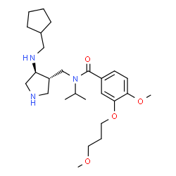 ChemSpider 2D Image | N-({(3S,4S)-4-[(Cyclopentylmethyl)amino]-3-pyrrolidinyl}methyl)-N-isopropyl-4-methoxy-3-(3-methoxypropoxy)benzamide | C26H43N3O4