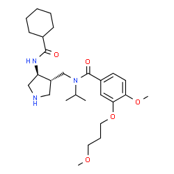 ChemSpider 2D Image | N-({(3S,4S)-4-[(Cyclohexylcarbonyl)amino]-3-pyrrolidinyl}methyl)-N-isopropyl-4-methoxy-3-(3-methoxypropoxy)benzamide | C27H43N3O5