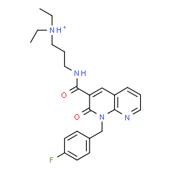 ChemSpider 2D Image | N,N-Diethyl-3-({[1-(4-fluorobenzyl)-2-oxo-1,2-dihydro-1,8-naphthyridin-3-yl]carbonyl}amino)-1-propanaminium | C23H28FN4O2