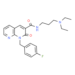 ChemSpider 2D Image | N-[3-(Diethylamino)propyl]-1-(4-fluorobenzyl)-2-oxo-1,2-dihydro-1,8-naphthyridine-3-carboxamide | C23H27FN4O2