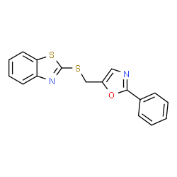 ChemSpider 2D Image | 2-{[(2-Phenyl-1,3-oxazol-5-yl)methyl]sulfanyl}-1,3-benzothiazole | C17H12N2OS2