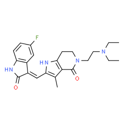 ChemSpider 2D Image | 5-[2-(Diethylamino)ethyl]-2-[(E)-(5-fluoro-2-oxo-1,2-dihydro-3H-indol-3-ylidene)methyl]-3-methyl-1,5,6,7-tetrahydro-4H-pyrrolo[3,2-c]pyridin-4-one | C23H27FN4O2