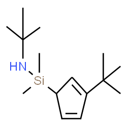 ChemSpider 2D Image | 1,1-Dimethyl-N-(2-methyl-2-propanyl)-1-[3-(2-methyl-2-propanyl)-2,4-cyclopentadien-1-yl]silanamine | C15H29NSi