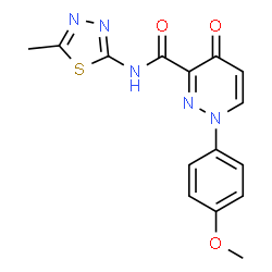ChemSpider 2D Image | 1-(4-Methoxyphenyl)-N-(5-methyl-1,3,4-thiadiazol-2-yl)-4-oxo-1,4-dihydro-3-pyridazinecarboxamide | C15H13N5O3S