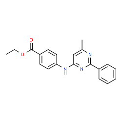 ChemSpider 2D Image | Ethyl 4-[(6-methyl-2-phenyl-4-pyrimidinyl)amino]benzoate | C20H19N3O2