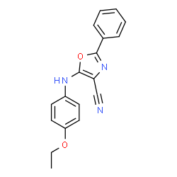 ChemSpider 2D Image | 5-[(4-Ethoxyphenyl)amino]-2-phenyl-1,3-oxazole-4-carbonitrile | C18H15N3O2