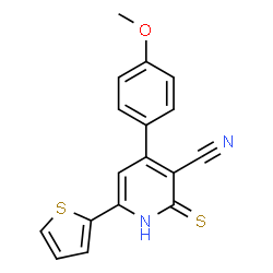 ChemSpider 2D Image | 4-(4-Methoxyphenyl)-2-sulfanyl-6-(2-thienyl)nicotinonitrile | C17H12N2OS2