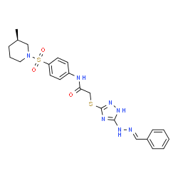 ChemSpider 2D Image | 2-({5-[(2E)-2-Benzylidenehydrazino]-1H-1,2,4-triazol-3-yl}sulfanyl)-N-(4-{[(3R)-3-methyl-1-piperidinyl]sulfonyl}phenyl)acetamide | C23H27N7O3S2