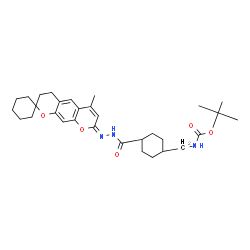 ChemSpider 2D Image | 2-Methyl-2-propanyl [(trans-4-{[(2E)-2-(6'-methyl-3',4'-dihydro-8'H-spiro[cyclohexane-1,2'-pyrano[3,2-g]chromen]-8'-ylidene)hydrazino]carbonyl}cyclohexyl)methyl]carbamate | C31H43N3O5