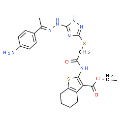 ChemSpider 2D Image | Ethyl 2-({[(5-{(2E)-2-[1-(4-aminophenyl)ethylidene]hydrazino}-1H-1,2,4-triazol-3-yl)sulfanyl]acetyl}amino)-4,5,6,7-tetrahydro-1-benzothiophene-3-carboxylate | C23H27N7O3S2