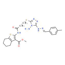 ChemSpider 2D Image | Methyl 2-{[3-({4-amino-5-[(2E)-2-(4-methylbenzylidene)hydrazino]-4H-1,2,4-triazol-3-yl}sulfanyl)propanoyl]amino}-4,5,6,7-tetrahydro-1-benzothiophene-3-carboxylate | C23H27N7O3S2