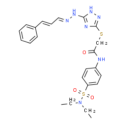 ChemSpider 2D Image | N-[4-(Diethylsulfamoyl)phenyl]-2-[(5-{(2E)-2-[(2E)-3-phenyl-2-propen-1-ylidene]hydrazino}-1H-1,2,4-triazol-3-yl)sulfanyl]acetamide | C23H27N7O3S2