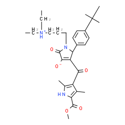 ChemSpider 2D Image | (5S)-1-[3-(Diethylammonio)propyl]-4-{[5-(methoxycarbonyl)-2,4-dimethyl-1H-pyrrol-3-yl]carbonyl}-5-[4-(2-methyl-2-propanyl)phenyl]-2-oxo-2,5-dihydro-1H-pyrrol-3-olate | C30H41N3O5