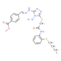 ChemSpider 2D Image | Methyl 4-[(E)-({4-amino-5-[(2-{[2-(butylsulfanyl)phenyl]amino}-2-oxoethyl)sulfanyl]-4H-1,2,4-triazol-3-yl}hydrazono)methyl]benzoate | C23H27N7O3S2
