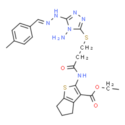 ChemSpider 2D Image | Ethyl 2-{[3-({4-amino-5-[(2E)-2-(4-methylbenzylidene)hydrazino]-4H-1,2,4-triazol-3-yl}sulfanyl)propanoyl]amino}-5,6-dihydro-4H-cyclopenta[b]thiophene-3-carboxylate | C23H27N7O3S2