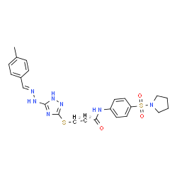 ChemSpider 2D Image | 3-({5-[(2E)-2-(4-Methylbenzylidene)hydrazino]-1H-1,2,4-triazol-3-yl}sulfanyl)-N-[4-(1-pyrrolidinylsulfonyl)phenyl]propanamide | C23H27N7O3S2