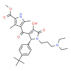 ChemSpider 2D Image | (5R)-1-[3-(Diethylammonio)propyl]-4-{[5-(methoxycarbonyl)-2,4-dimethyl-1H-pyrrol-3-yl]carbonyl}-5-[4-(2-methyl-2-propanyl)phenyl]-2-oxo-2,5-dihydro-1H-pyrrol-3-olate | C30H41N3O5